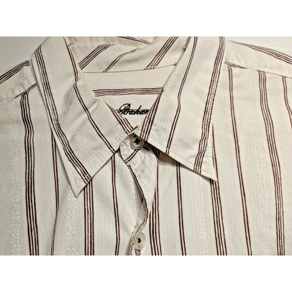 Tommy Bahama Men XL Ivory/Burgundy Striped/Floral Long Sleeve Button Cotton/Silk